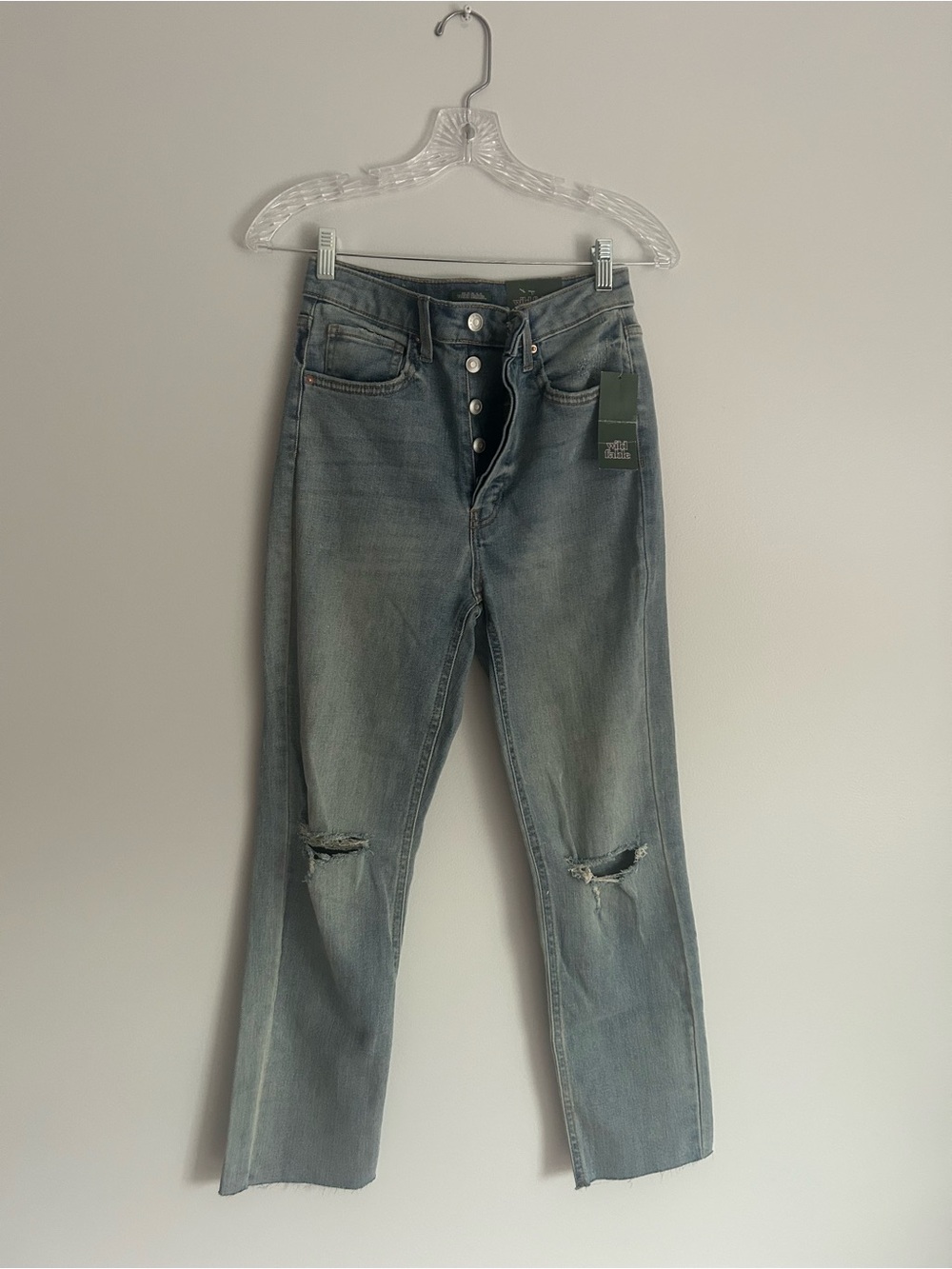 Wild fable High-Rise Light Blue Straight-Leg Jeans with Knee Distressing